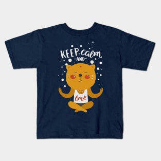 Keep Calm And Meditate - Love CARTOON CAT 2 Kids T-Shirt